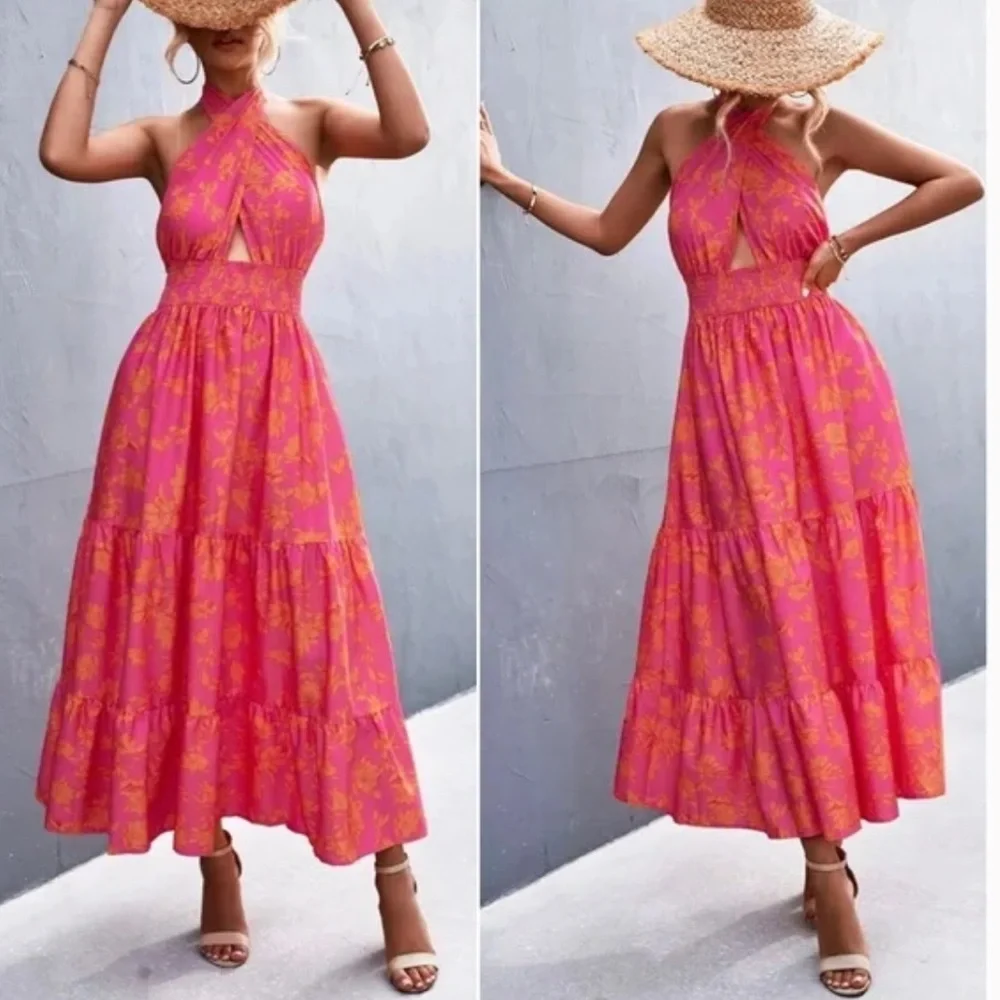 Boho floral print halter maxi dress - Picture 3 of 9